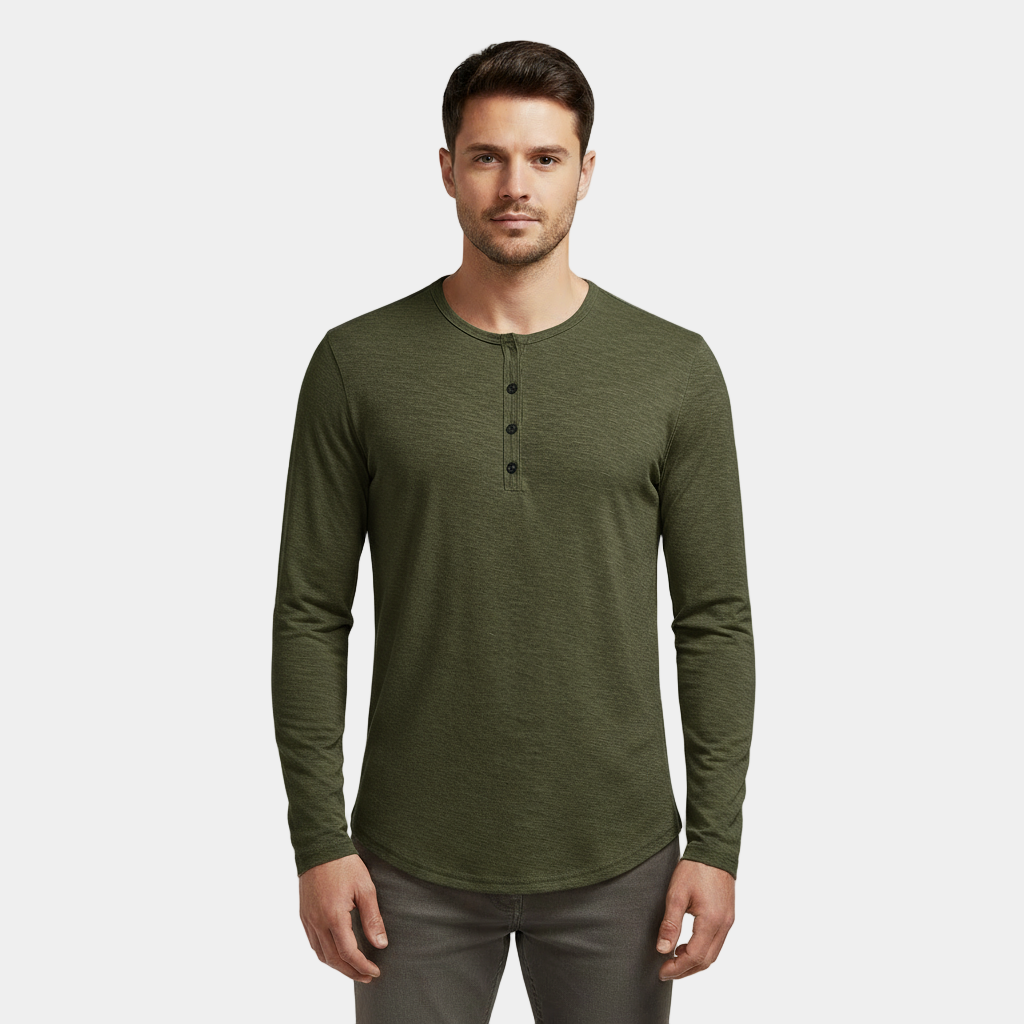 Men's Long Sleeve Cotton Henley T-Shirt for Casual Wear and Layering, Comfortable Fit