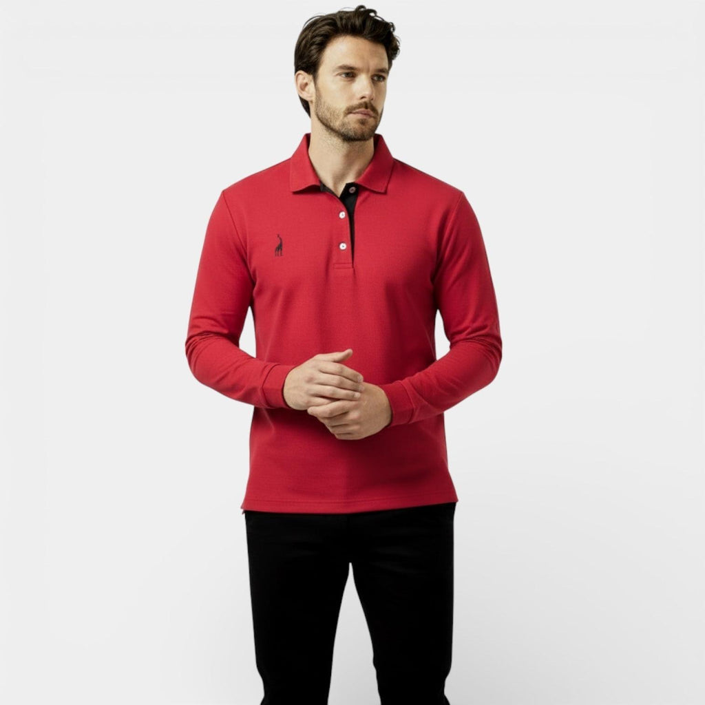 Men's Long Sleeve Polo Shirt - Classic Fit - Soft Cotton - Casual Wear - Available in Multiple Colors
