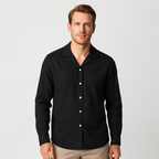 Men's Long-Sleeve Revere Collar Shirt with Chest Pocket - Casual Cotton Dress Shirt for Everyday Wear