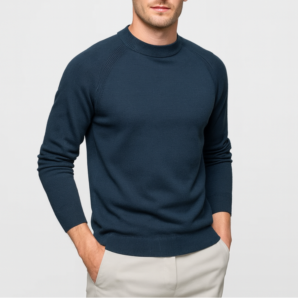 Men's Merino Wool Mock Neck Sweater - Raglan Sleeve Knit Jumper for Casual Wear