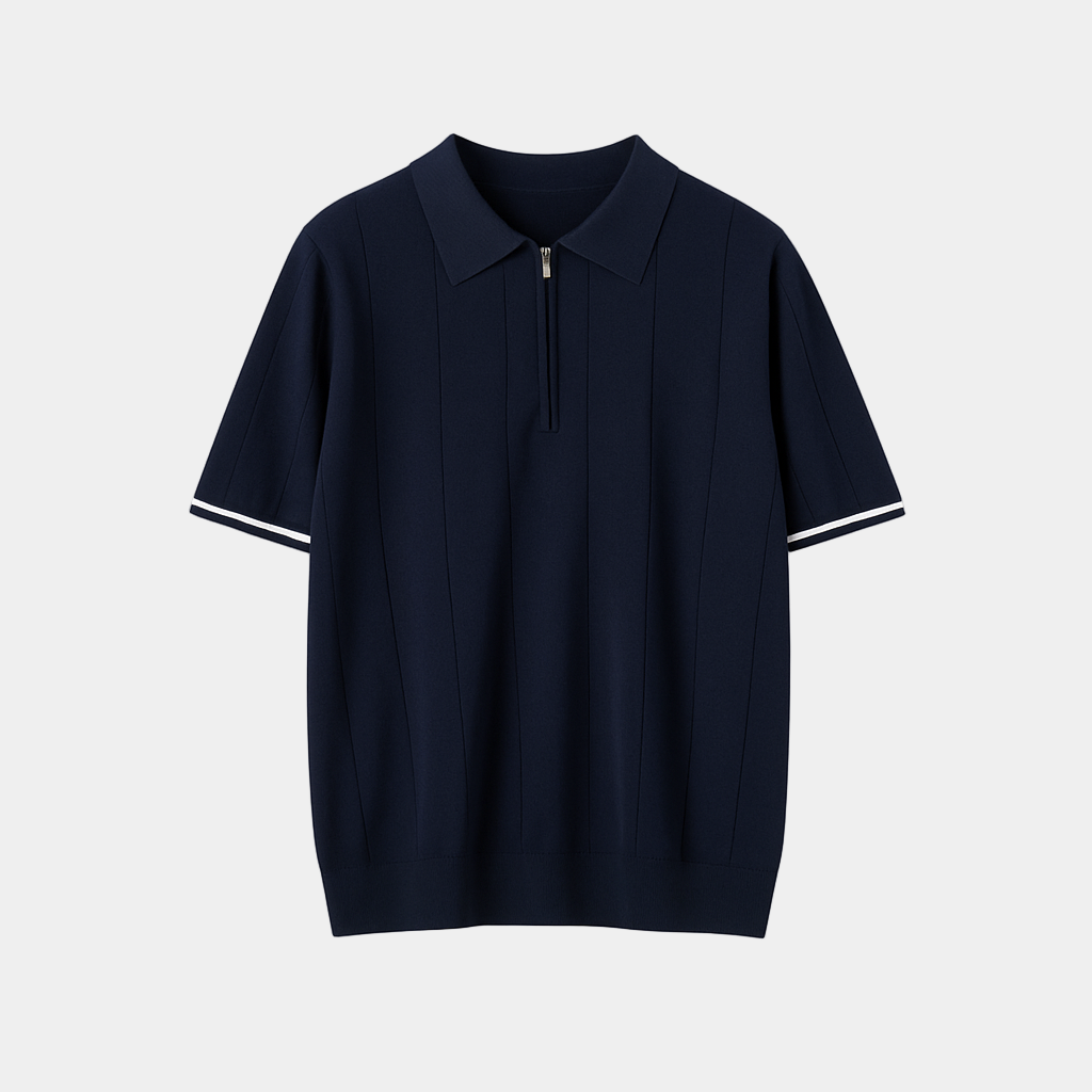 Men's Piqué Polo Shirt - Short Sleeve, Quarter-Zip Design, Ribbed Collar for Casual Wear