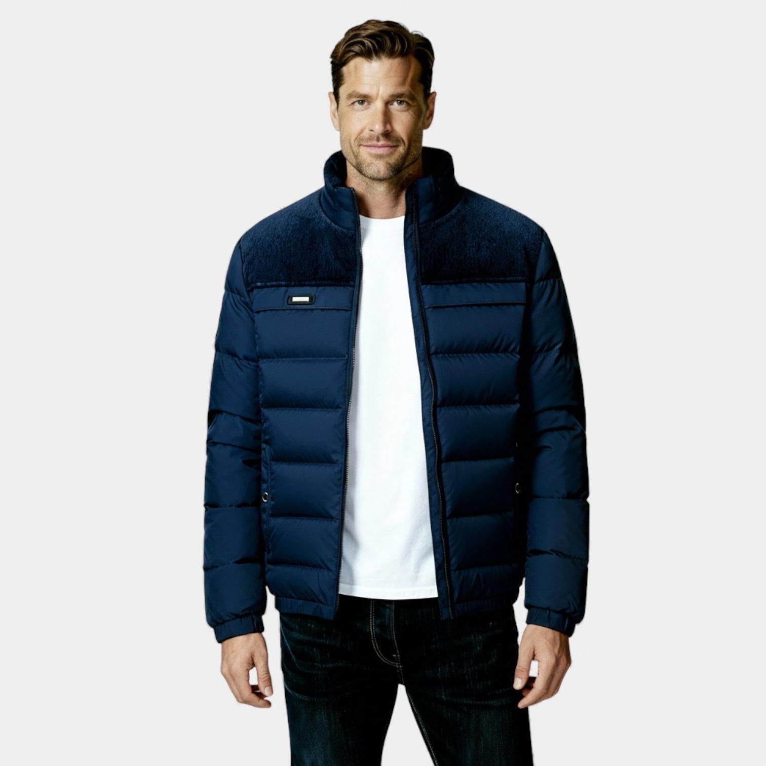 Men's Quilted Puffer Jacket with Faux Fur Lining for Winter Warmth and Comfort