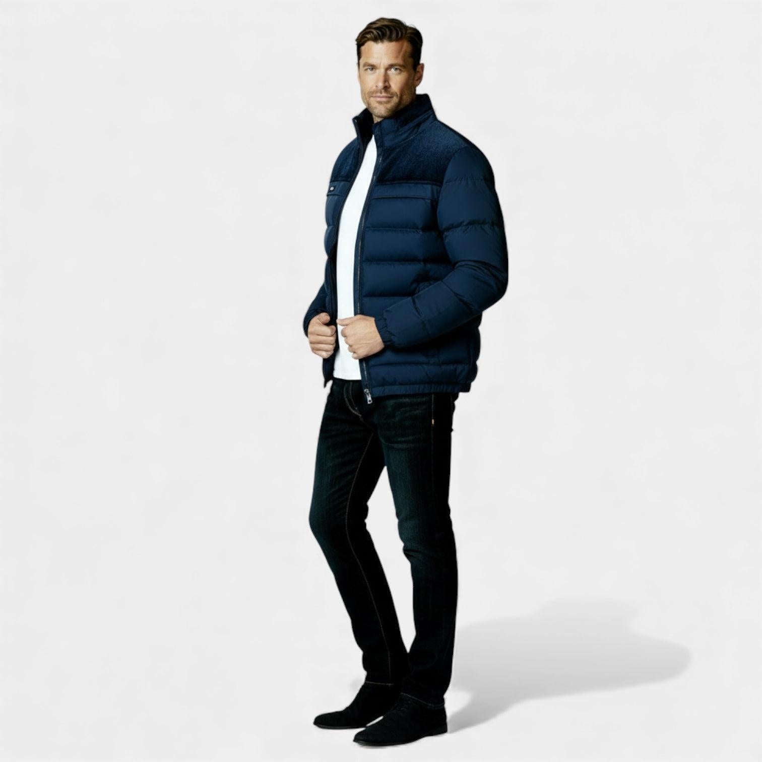 Men's Quilted Puffer Jacket with Faux Fur Lining for Winter Warmth and Comfort