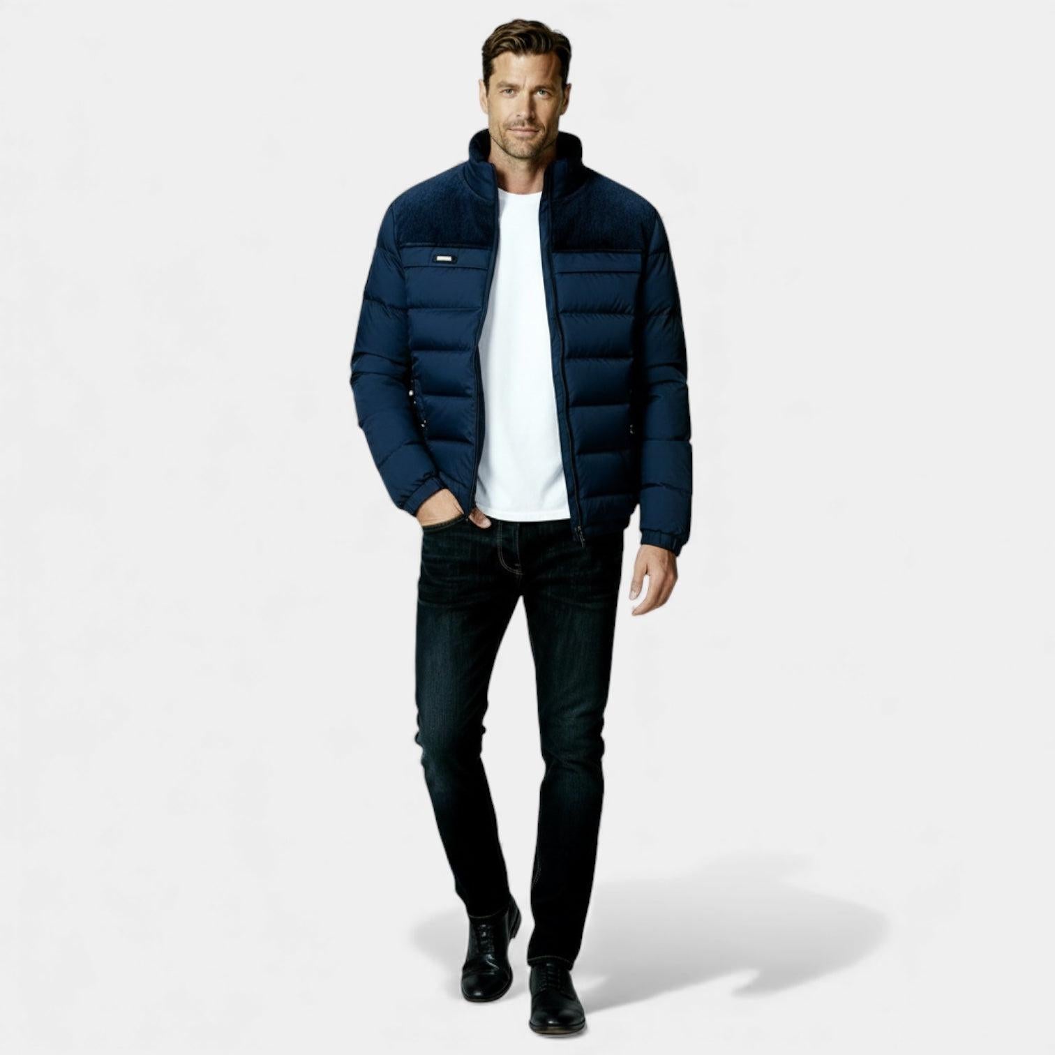 Men's Quilted Puffer Jacket with Faux Fur Lining for Winter Warmth and Comfort