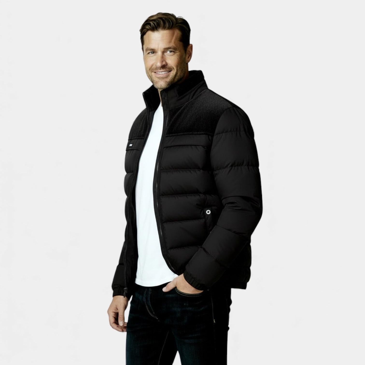 Men's Quilted Puffer Jacket with Faux Fur Lining for Winter Warmth and Comfort