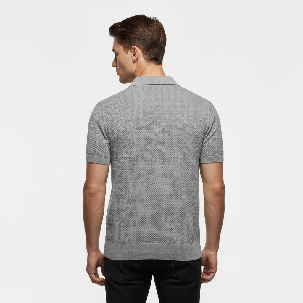 Men's Slim Fit Knitted Piqué Polo Shirt - Casual Wear, Comfortable Cotton Blend, Versatile Short Sleeve Design