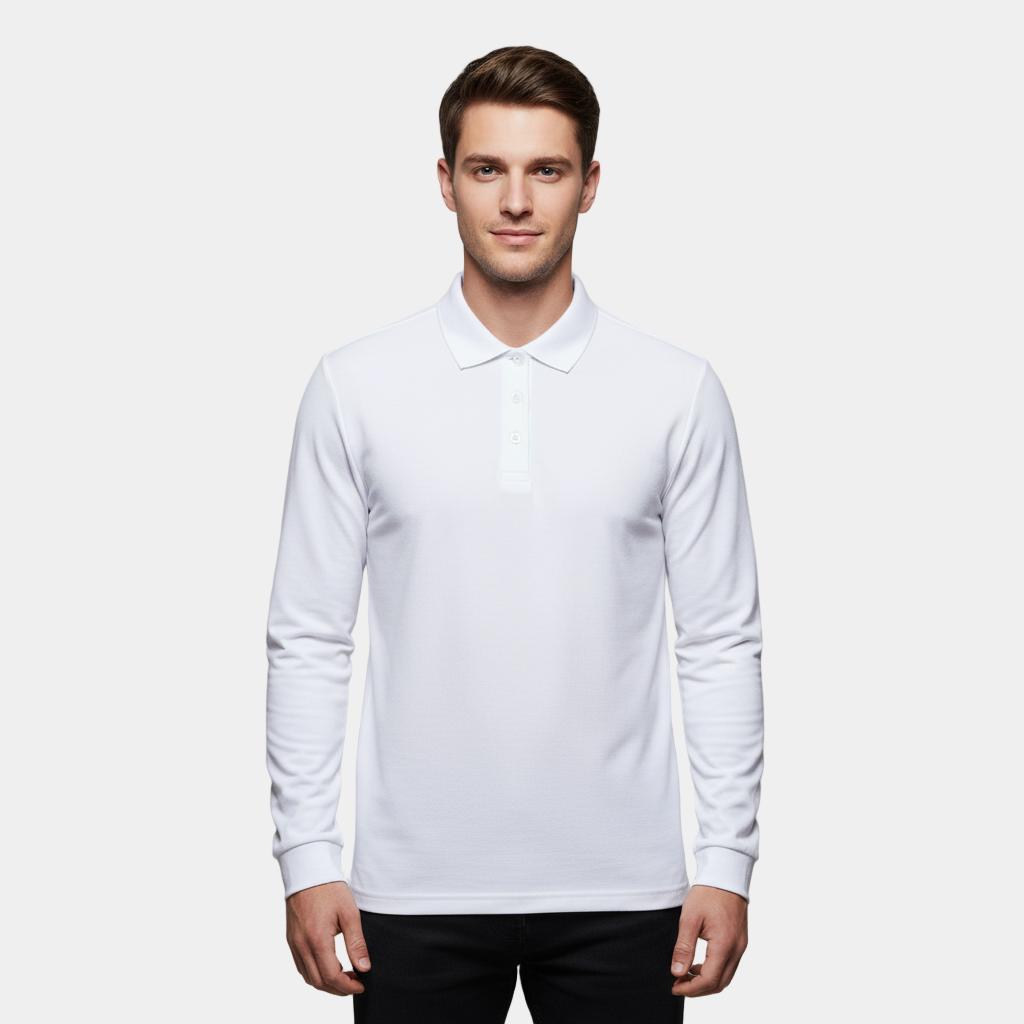 Men's Slim Fit Stretch Long-Sleeve Polo Shirt with Anti-Odor Fabric for Performance and Active Wear