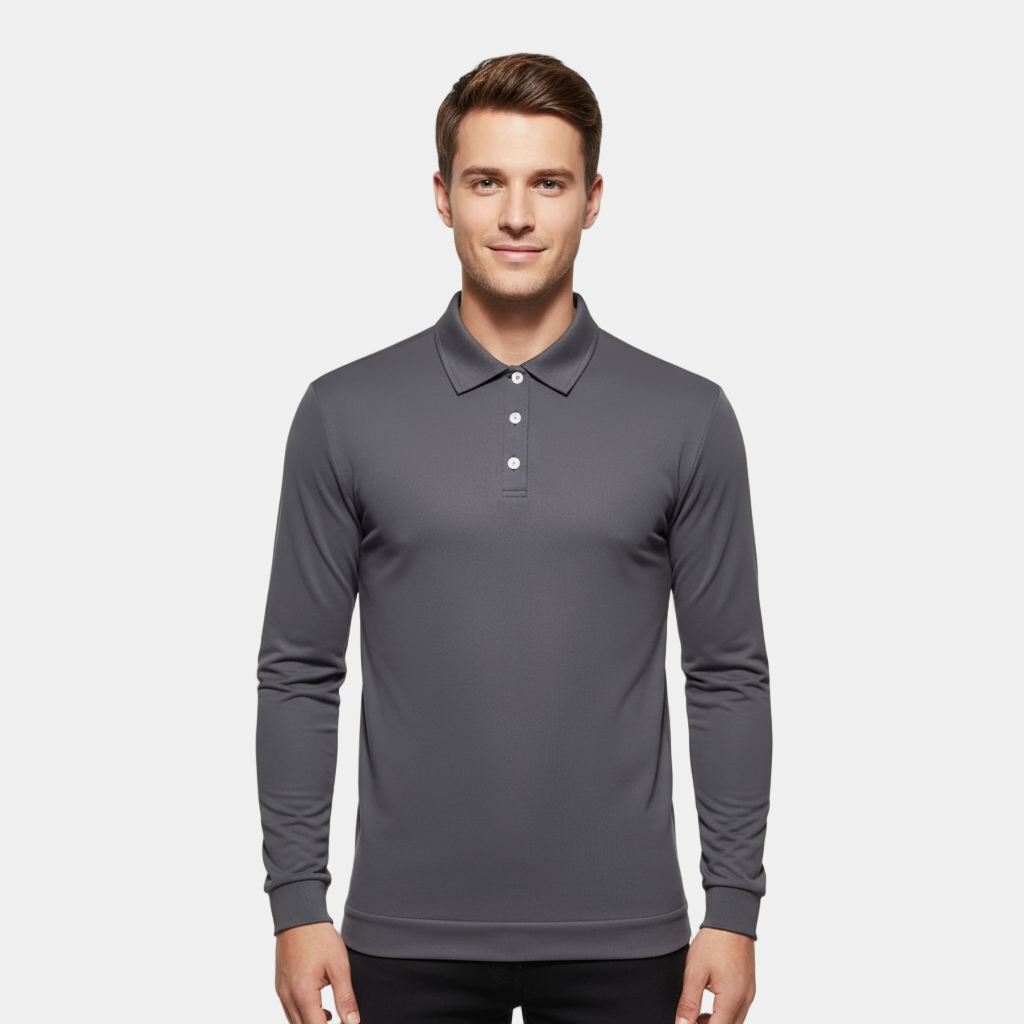 Men's Slim Fit Stretch Long-Sleeve Polo Shirt with Anti-Odor Fabric for Performance and Active Wear
