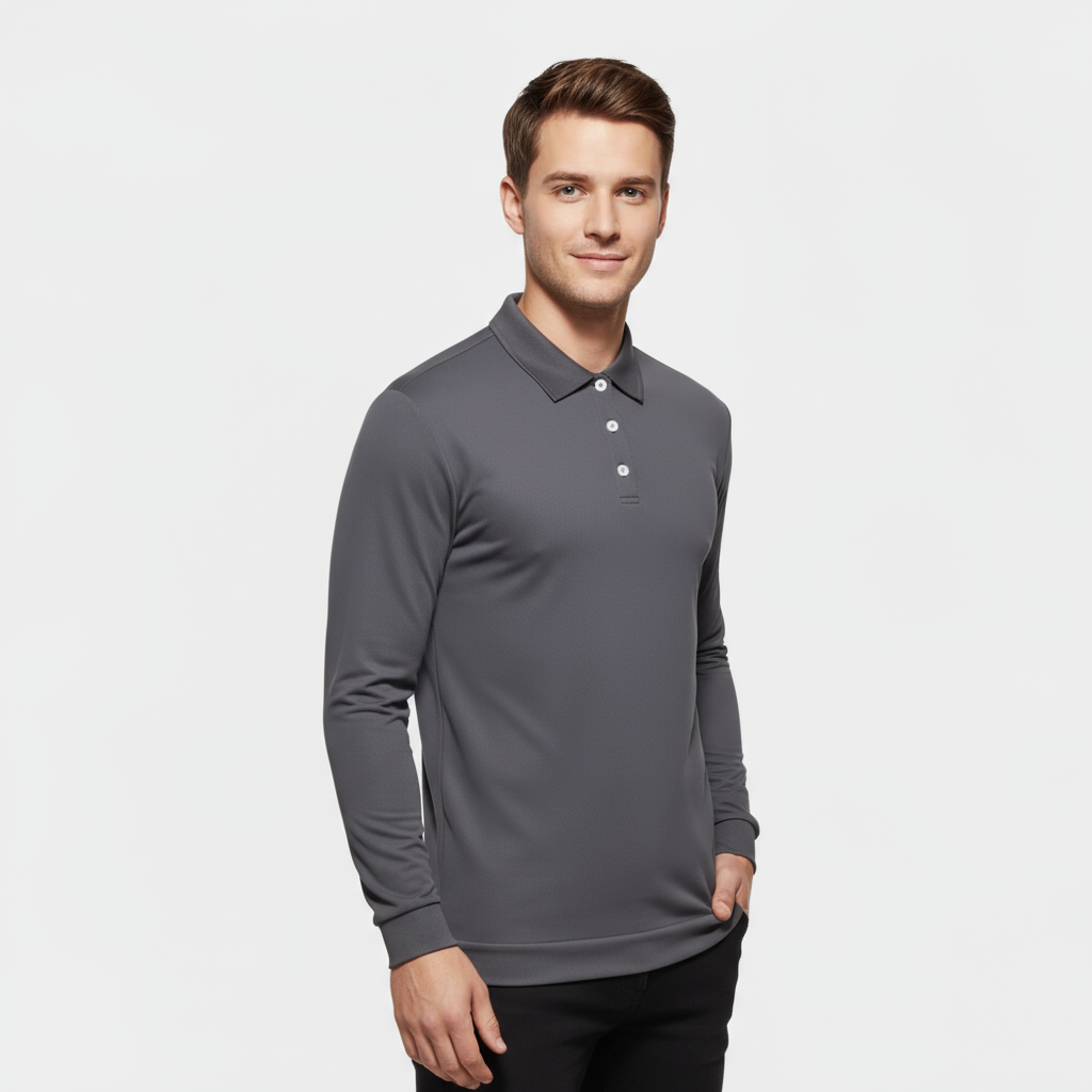 Men's Slim Fit Stretch Long-Sleeve Polo Shirt with Anti-Odor Fabric for Performance and Active Wear