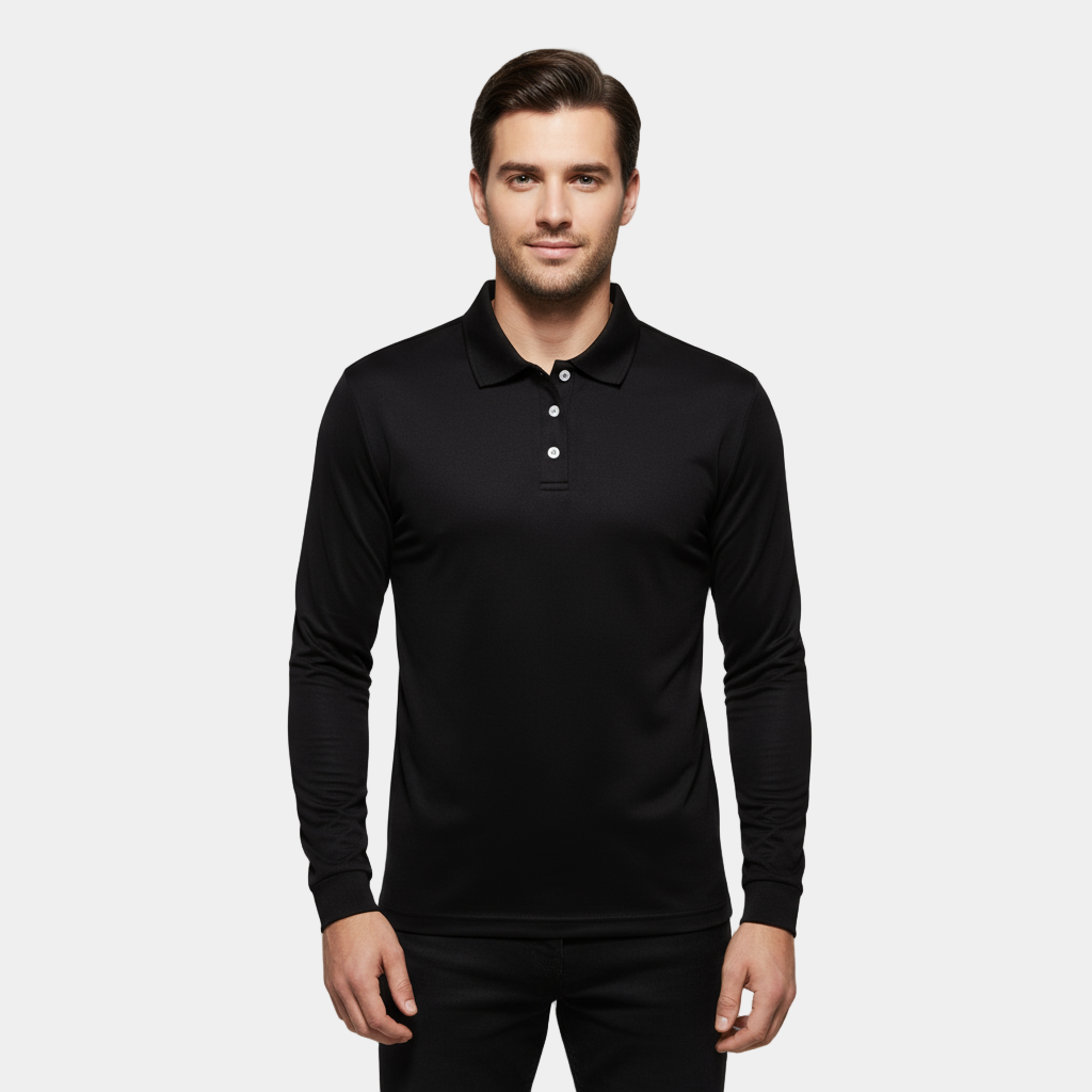 Men's Slim Fit Stretch Long-Sleeve Polo Shirt with Anti-Odor Fabric for Performance and Active Wear