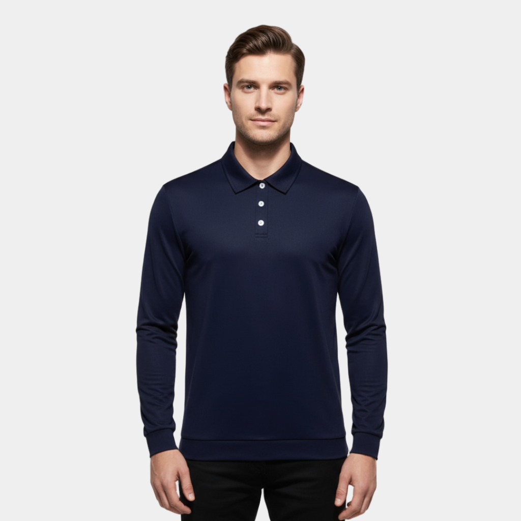 Men's Slim Fit Stretch Long-Sleeve Polo Shirt with Anti-Odor Fabric for Performance and Active Wear