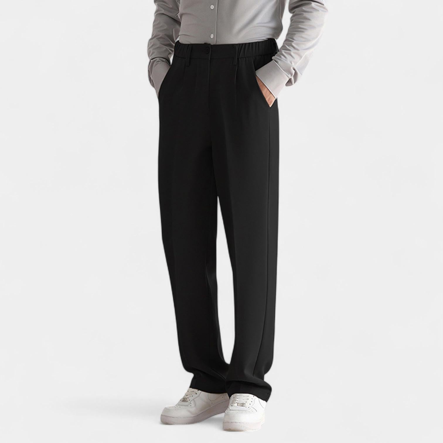 Men's Stretch Fabric Semi-Wide Straight-Leg Trousers for Casual or Formal Wear