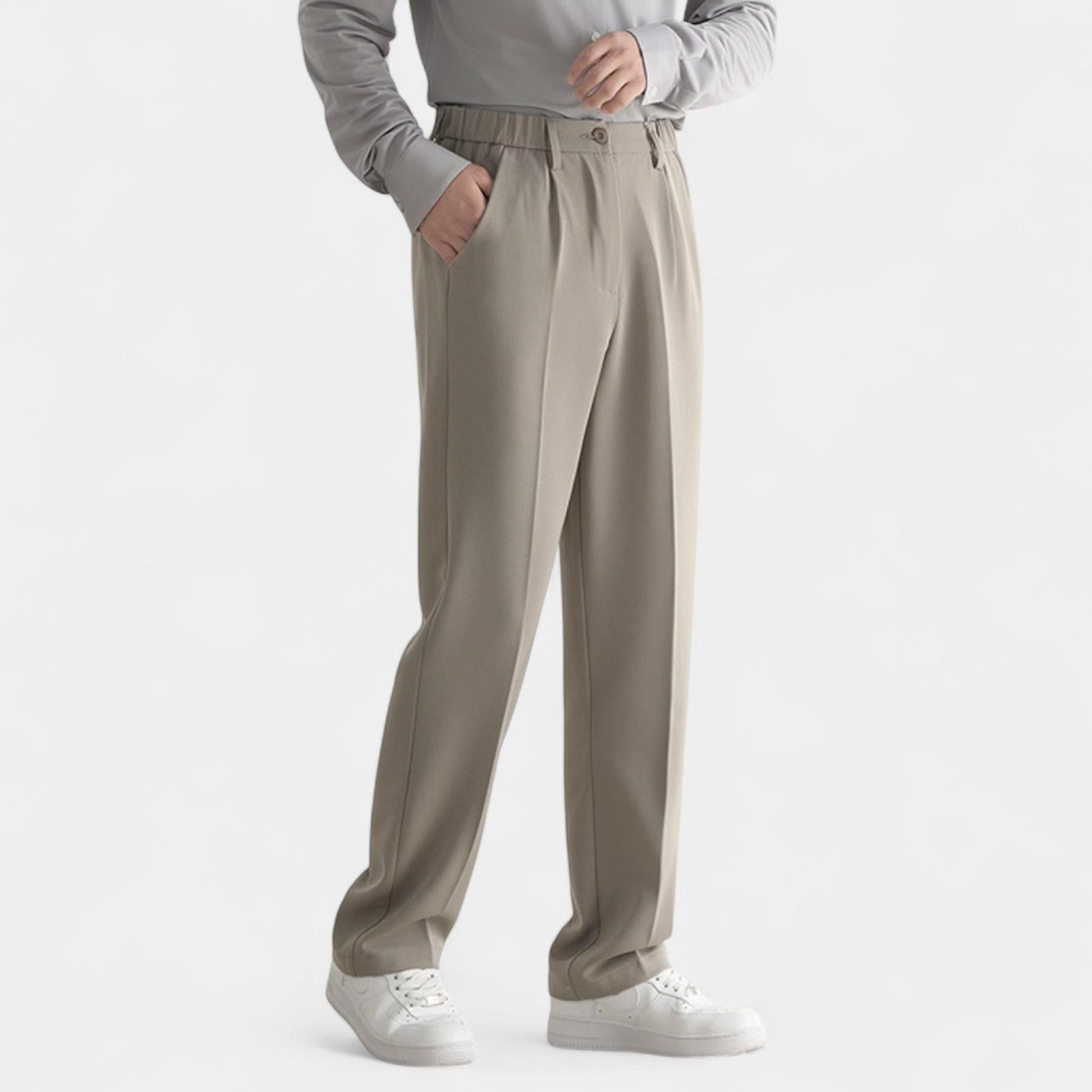 Men's Stretch Fabric Semi-Wide Straight-Leg Trousers for Casual or Formal Wear