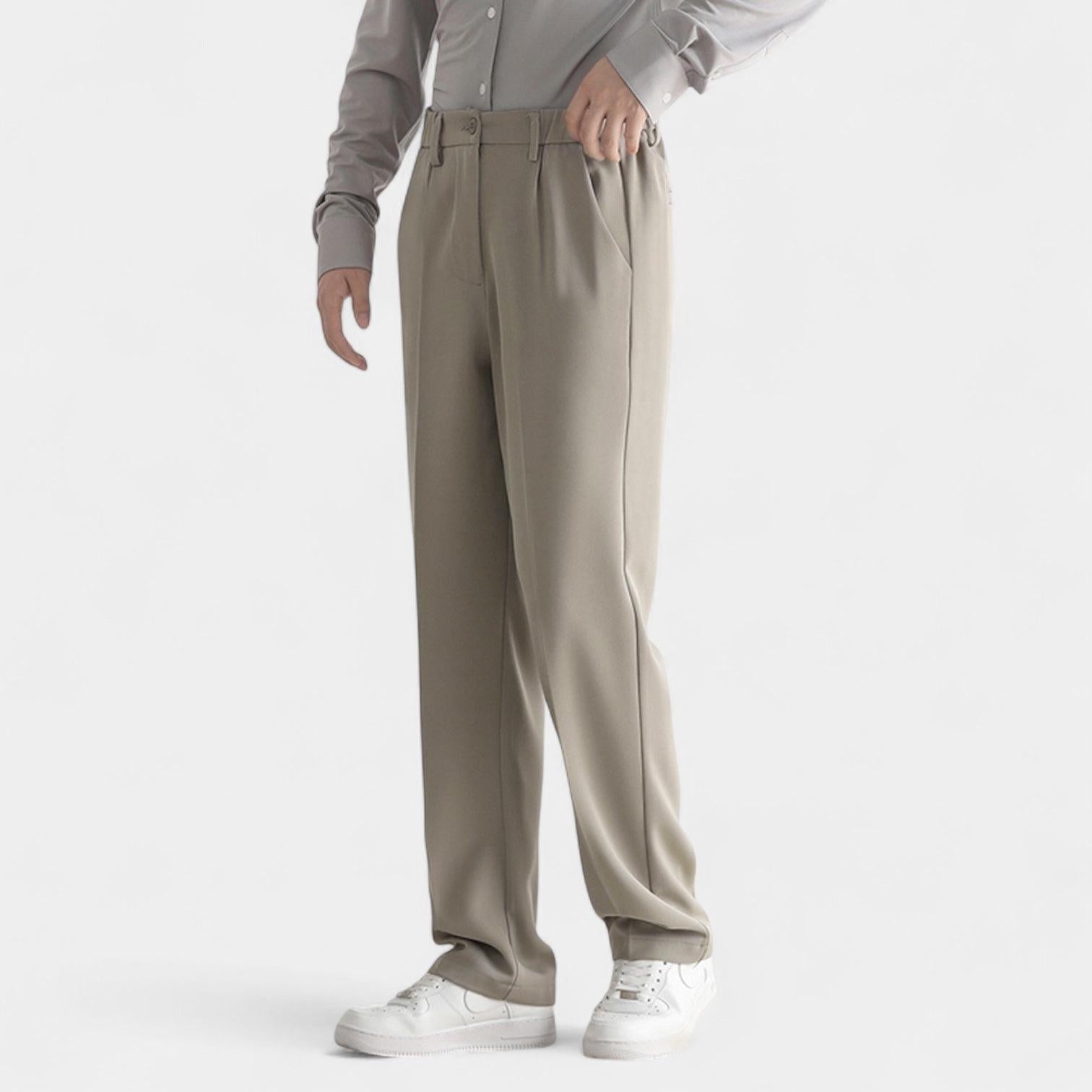 Men's Stretch Fabric Semi-Wide Straight-Leg Trousers for Casual or Formal Wear