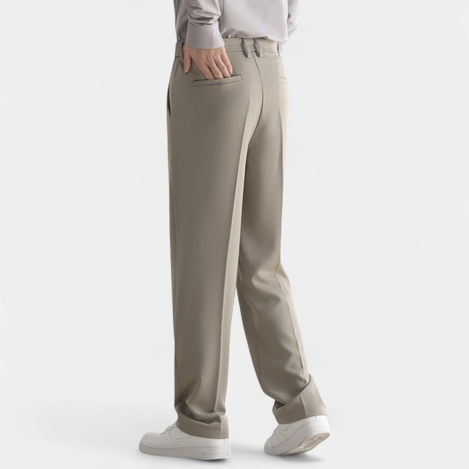 Men's Stretch Fabric Semi-Wide Straight-Leg Trousers for Casual or Formal Wear