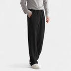 Men's Stretch Fabric Semi-Wide Straight-Leg Trousers for Casual or Formal Wear