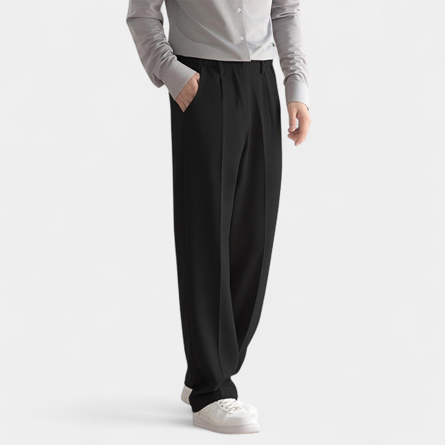 Men's Stretch Fabric Semi-Wide Straight-Leg Trousers for Casual or Formal Wear