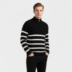 Men's Striped Ribbed Knit Quarter Zip Sweater - Casual Pullover for Everyday Wear