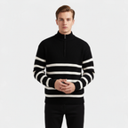 Men's Striped Ribbed Knit Quarter Zip Sweater - Casual Pullover for Everyday Wear