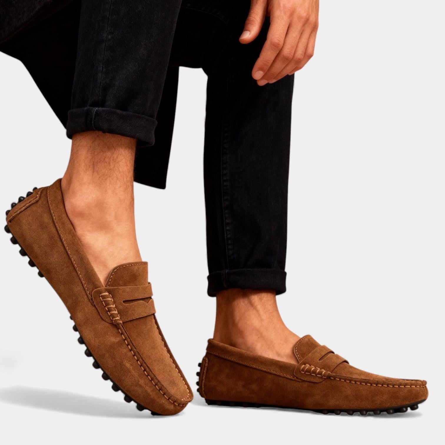 Men's Suede Driving Loafers - Casual Slip-On Shoes for Everyday Wear