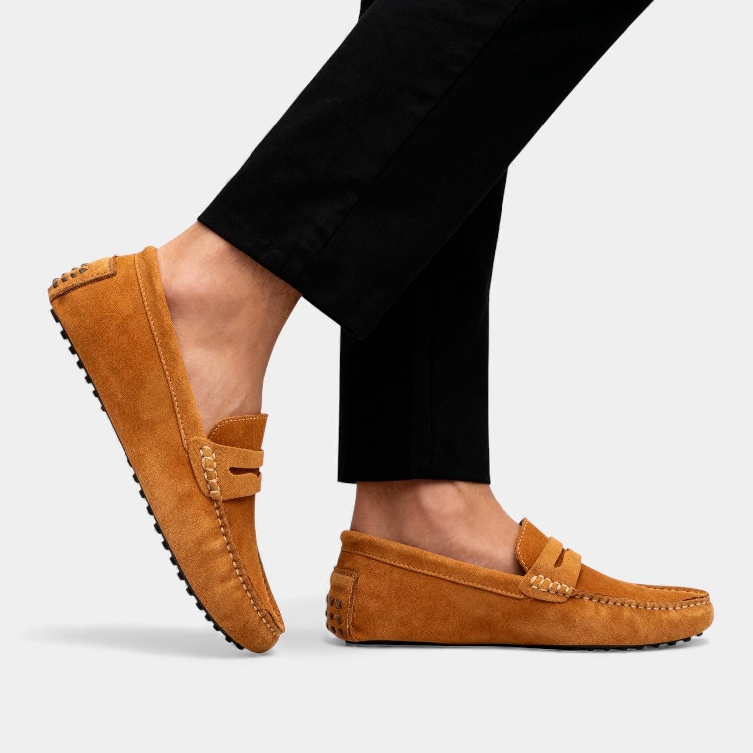 Men's Suede Driving Loafers - Casual Slip-On Shoes for Everyday Wear