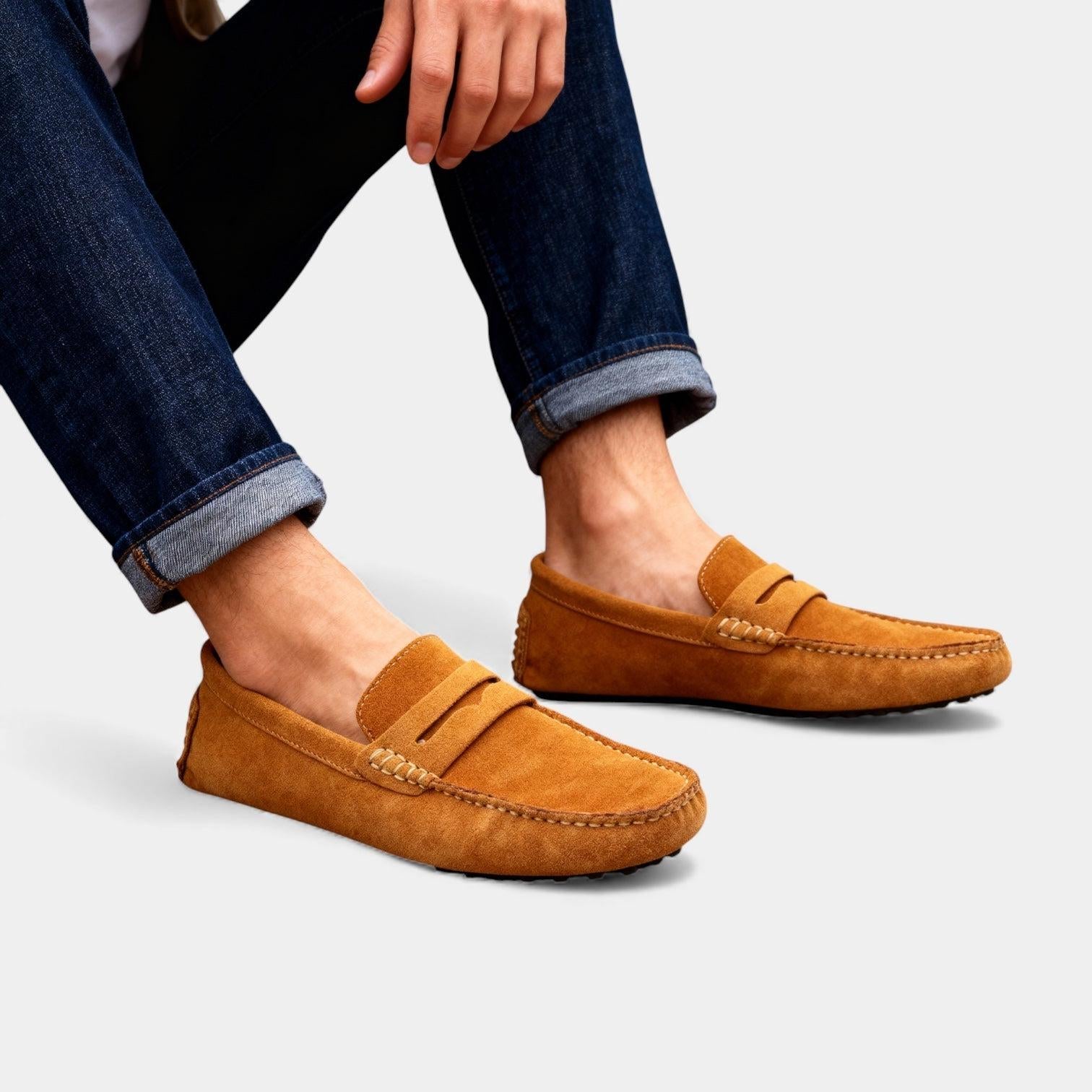 Men's Suede Driving Loafers - Casual Slip-On Shoes for Everyday Wear