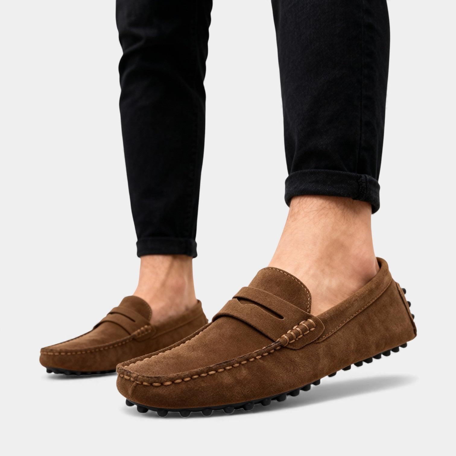 Men's Suede Driving Loafers - Casual Slip-On Shoes for Everyday Wear
