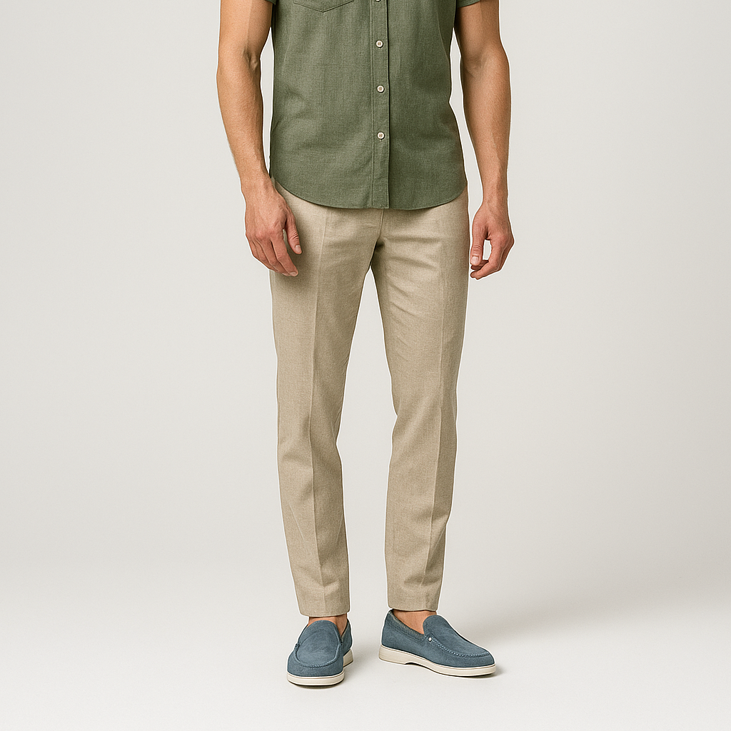 Men's Tailored Straight-Leg Trousers with Elastic Waistband for Comfortable Everyday Wear