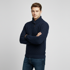 Men's Textured Knit Shawl Collar Sweater - Warm Winter Pullover for Casual Wear