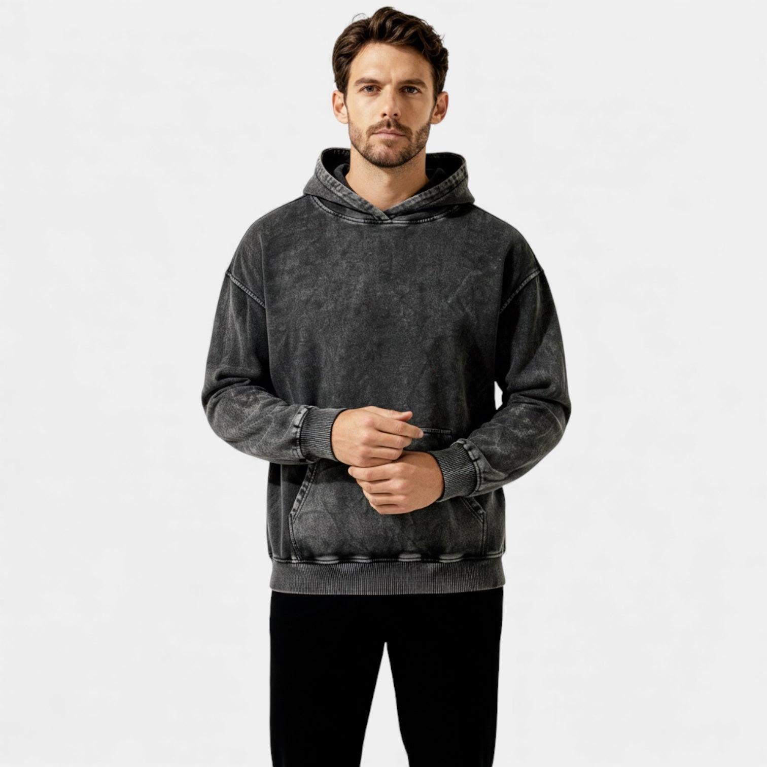 Men's Vintage Washed Hoodie - Relaxed Fit Cotton Blend - Casual Wear for Everyday Comfort