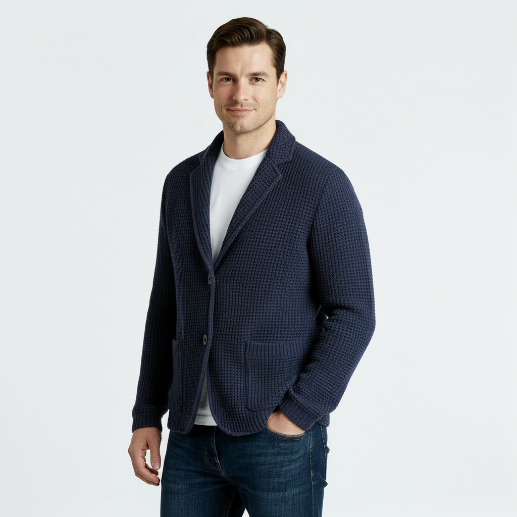 Men's Waffle Knit Cardigan - Soft Textured Two-Button Sweater Jacket for Casual Wear and Layering