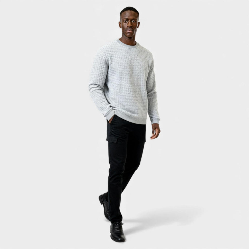 Men's Waffle Knit Sweater - Crew Neck Jumper - Cozy Casual Knitwear for Everyday Wear