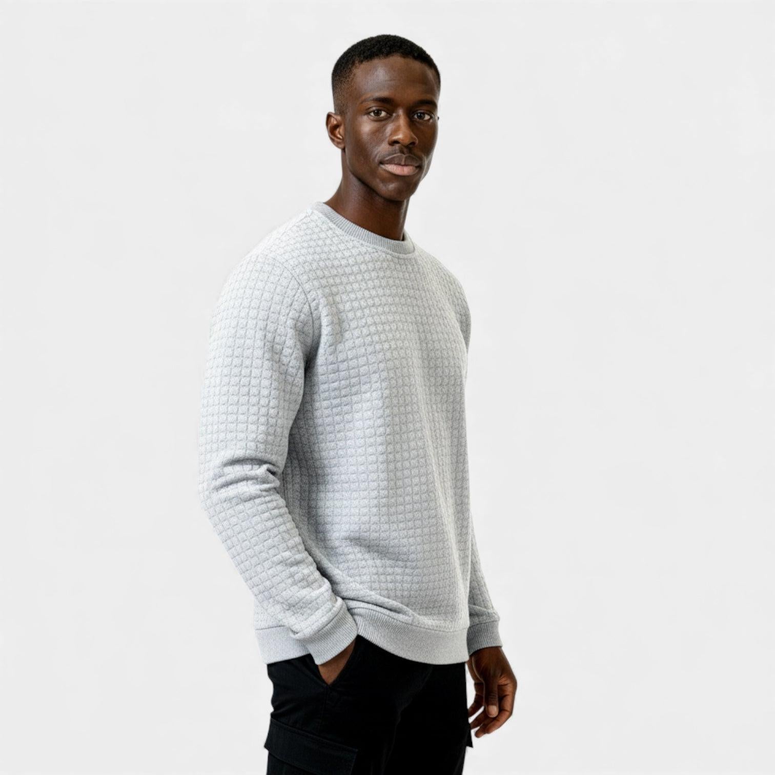 Men's Waffle Knit Sweater - Crew Neck Jumper - Cozy Casual Knitwear for Everyday Wear
