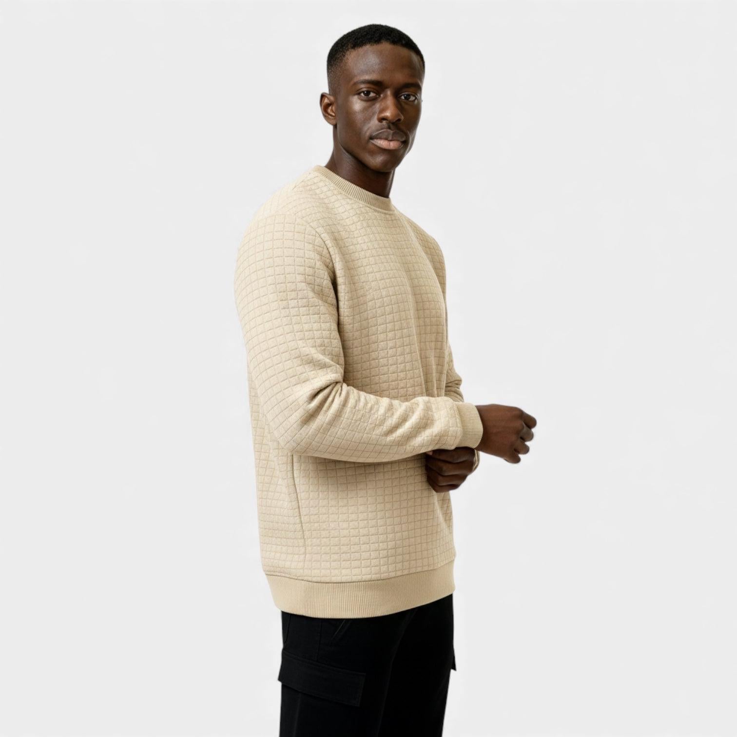 Men's Waffle Knit Sweater - Crew Neck Jumper - Cozy Casual Knitwear for Everyday Wear