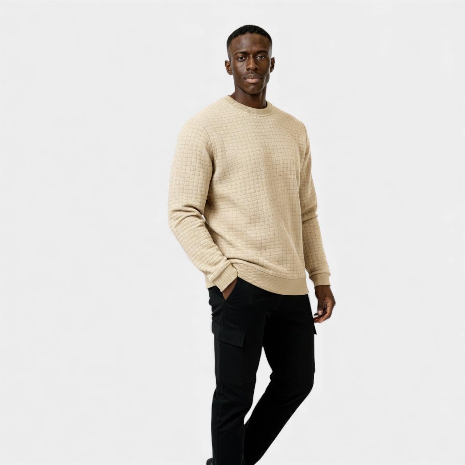 Men's Waffle Knit Sweater - Crew Neck Jumper - Cozy Casual Knitwear for Everyday Wear