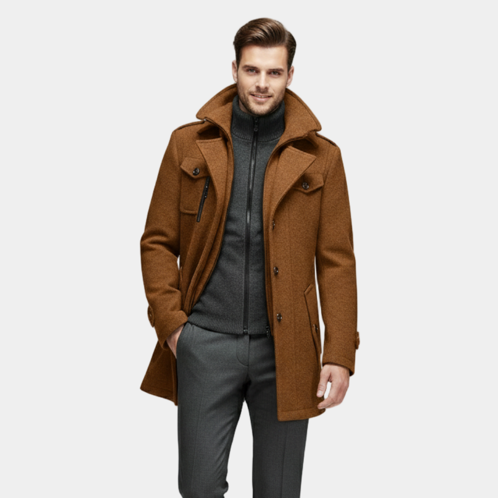 Men's Wool-Blend Overcoat – Tailored Button-Up Winter Coat for Cold Weather Wear
