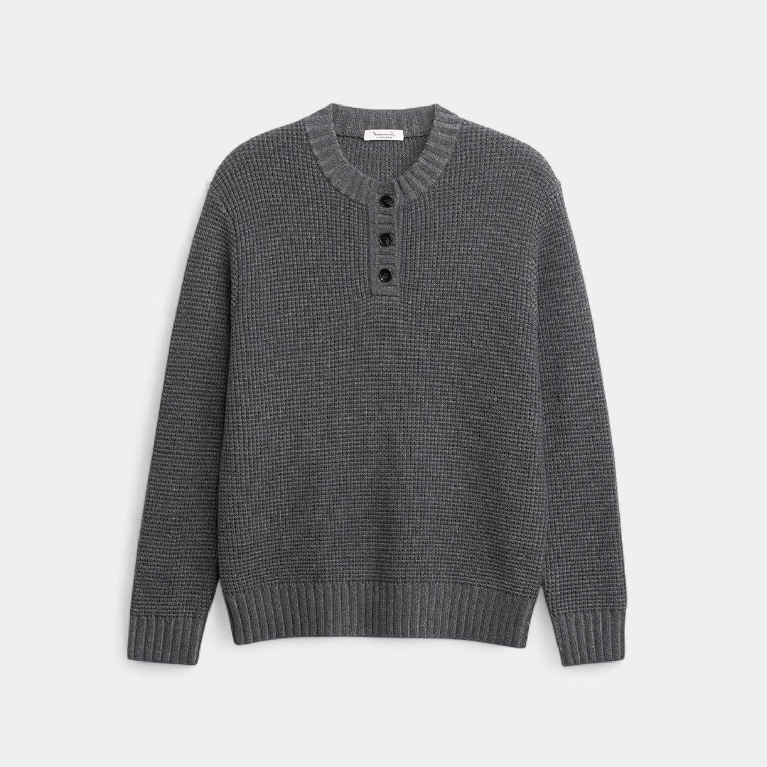 Men's Wool Knit Sweater - Textured Long Sleeve Crew Neck for Casual Wear