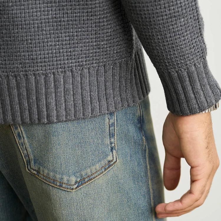 Men's Wool Knit Sweater - Textured Long Sleeve Crew Neck for Casual Wear