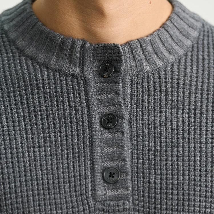 Men's Wool Knit Sweater - Textured Long Sleeve Crew Neck for Casual Wear