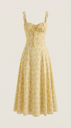 Midi Summer Dress in Lightweight Fabric with Floral Print for Casual Wear