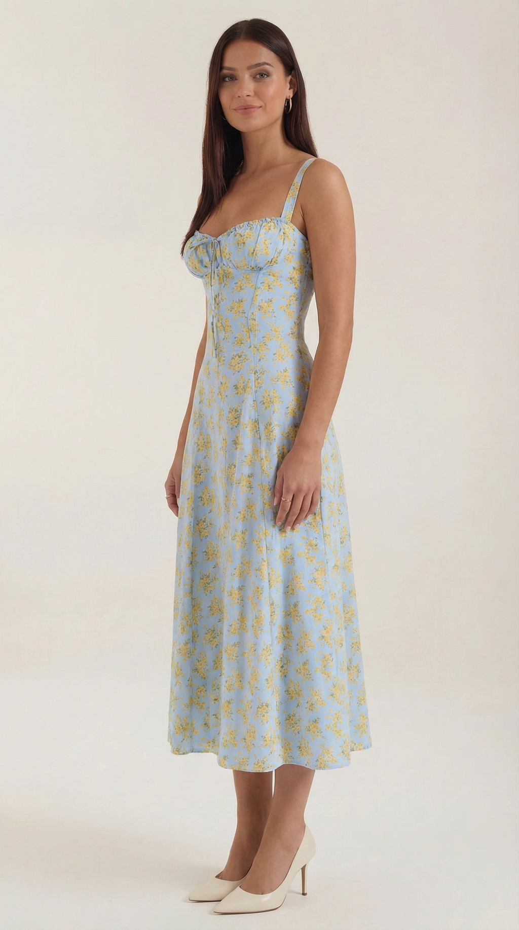 Midi Summer Dress in Lightweight Fabric with Floral Print for Casual Wear