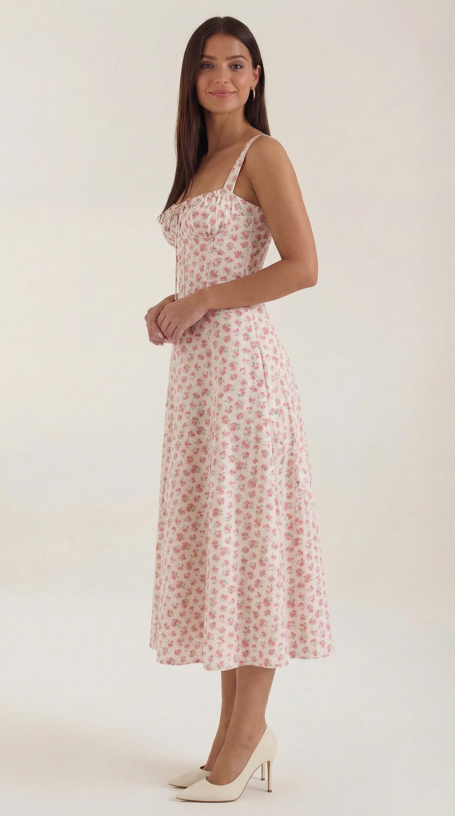 Midi Summer Dress in Lightweight Fabric with Floral Print for Casual Wear
