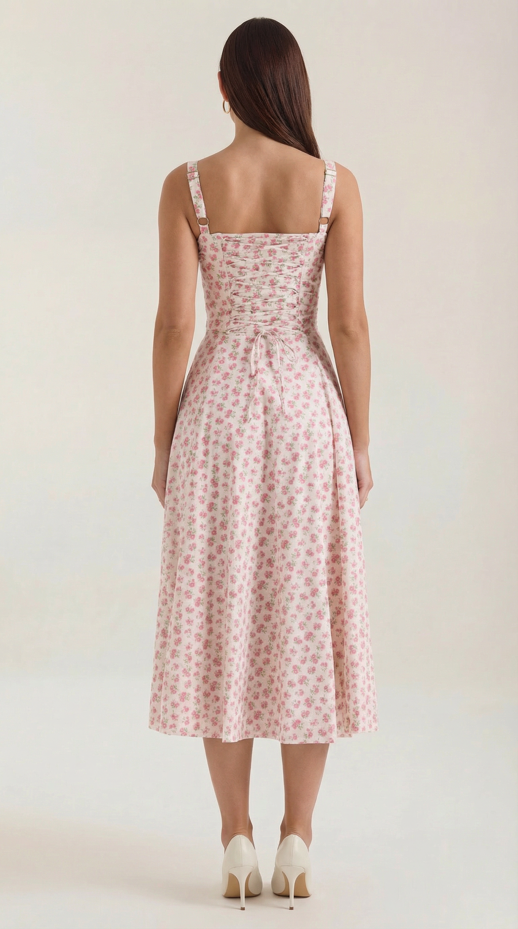 Midi Summer Dress in Lightweight Fabric with Floral Print for Casual Wear