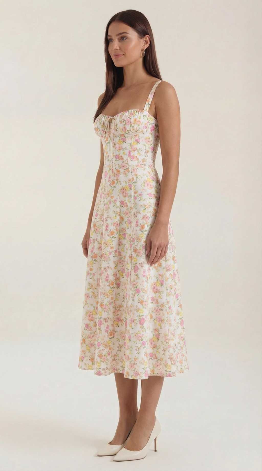 Midi Summer Dress in Lightweight Fabric with Floral Print for Casual Wear