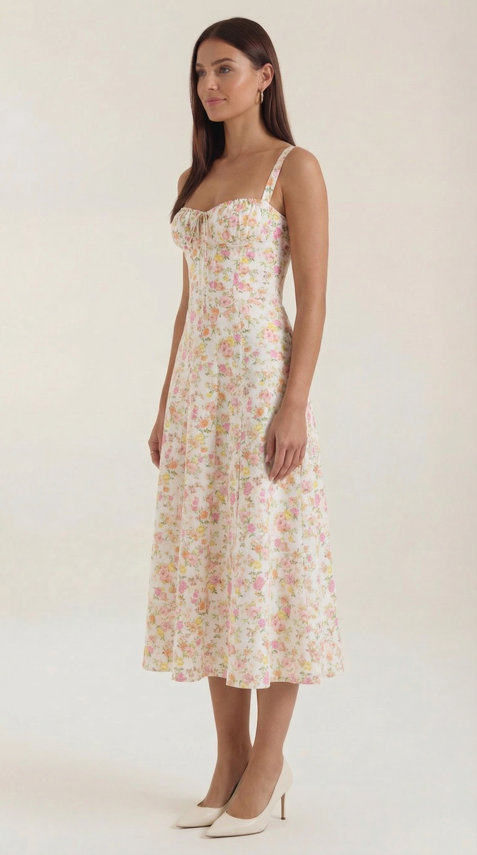 Midi Summer Dress in Lightweight Fabric with Floral Print for Casual Wear