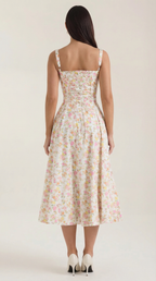 Midi Summer Dress in Lightweight Fabric with Floral Print for Casual Wear