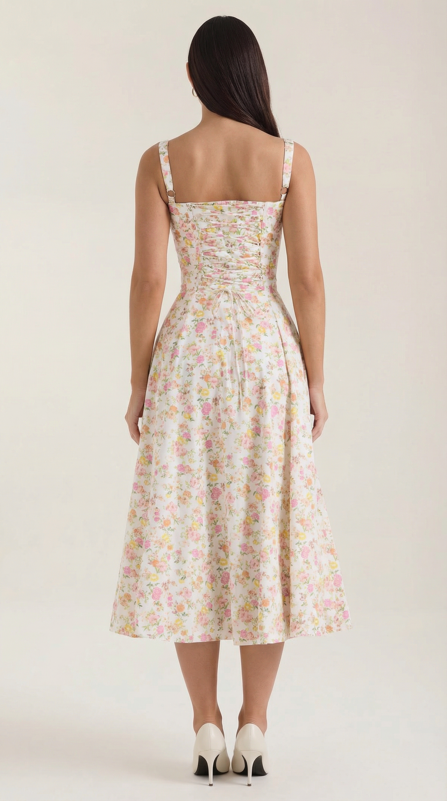 Midi Summer Dress in Lightweight Fabric with Floral Print for Casual Wear