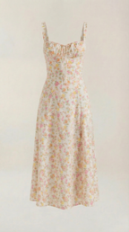 Midi Summer Dress in Lightweight Fabric with Floral Print for Casual Wear
