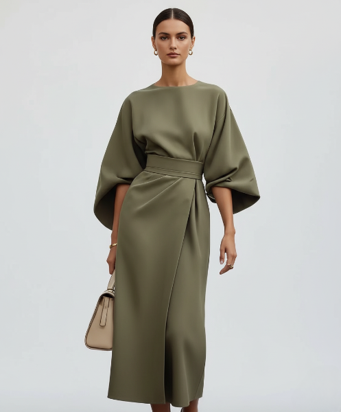 Midi Work Dress in Soft Fabric - Professional Style for Office Wear