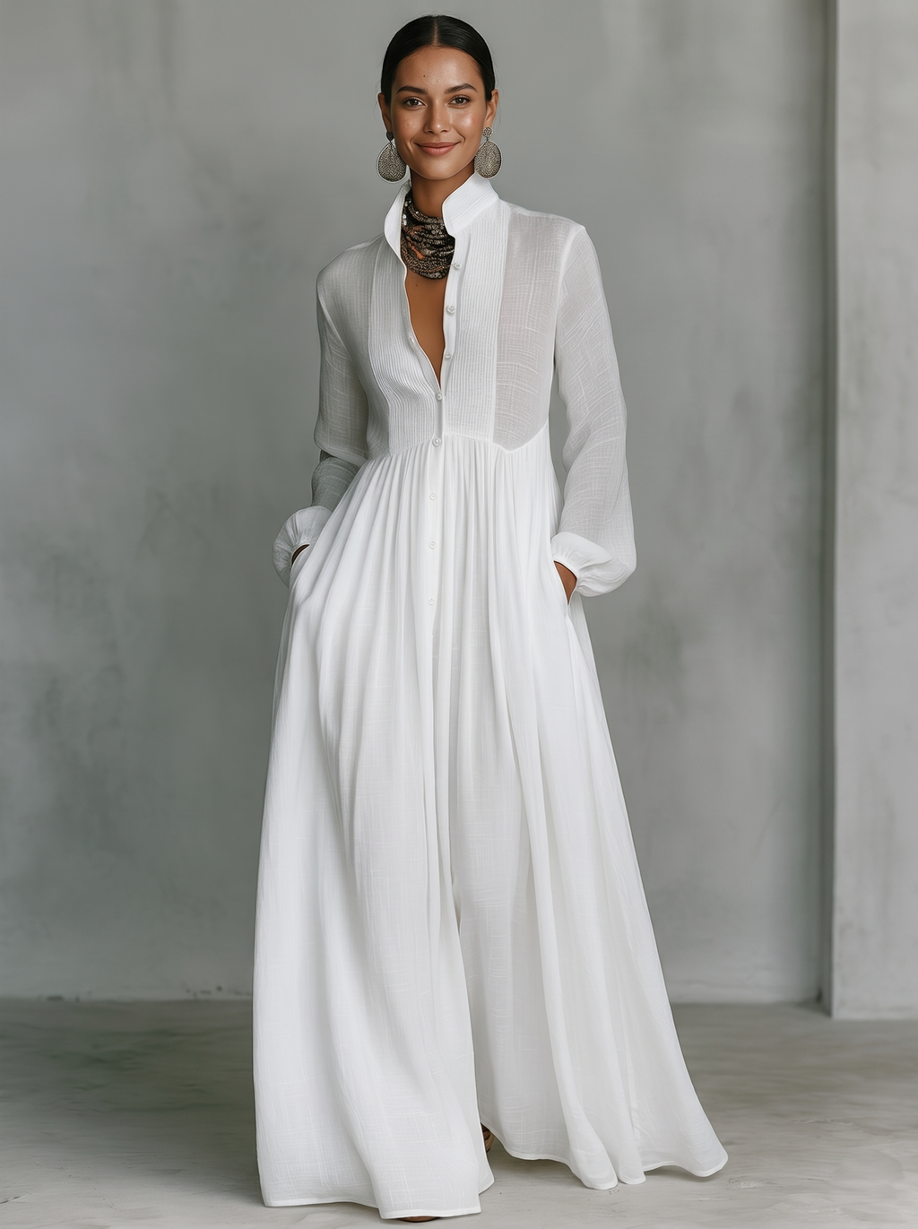 Minimalist Cotton Linen Maxi Dress Women UK – Wedding Guest Garden Party Evening Gown, Resort Holiday